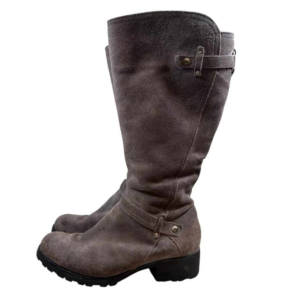 UGG Jillian Gray Suede Knee Boots Lined Warm Tall